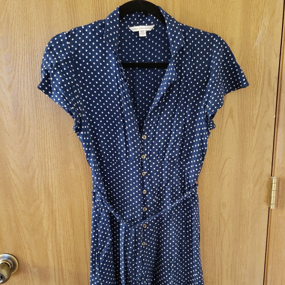American Eagle Outfitters Navy Blue Polka Dot Romper Size X-Small